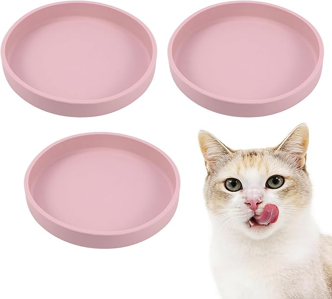 Silicone Dog Bowl Shallow Cat Food Bowls, 6 Inch Wide Cat Bowls Whisker Friendly, No Spill Less Mess Dog Plates for Dry and Wet Food, Set of 3 Puppy Bowls for Small Dogs and Cats