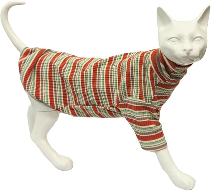 Turtle Neck Vintage Stripes Sphynx Hairless Cat Cotton T-Shirts Pet Clothes Vest Kitten Shirts Sleeveless, Cats & Small Dogs Apparel (Autumn, XS (2-3 lbs))