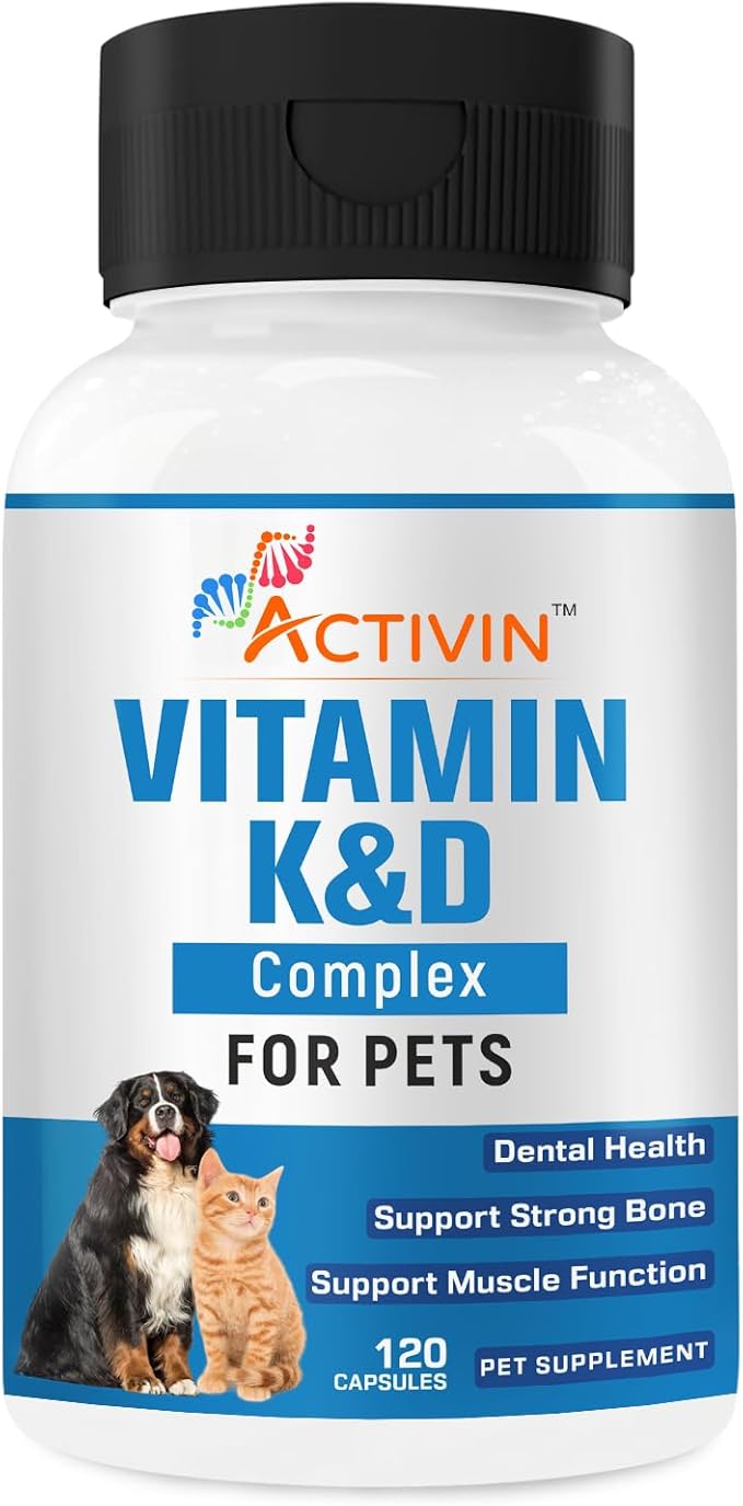 Vitamins K and D Complex K1 & K2 (MK4 & MK7) + Vitamin D3, Help Maintain Strong Bones | Promote Healthy Heart | Boost Immune System | Support Muscle Function for Pets |120 Capsules.