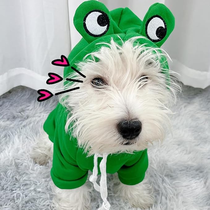 Happy Dog Hoodies Funny Dog Clothes for Small Dog Girl Boy Hooded Puppy Sweatshirt Coat Winter Cat Outfit Halloween Dog Frog Costume for Kitten Chihuahua Pomeranian Yorkie (Green, X-Small)