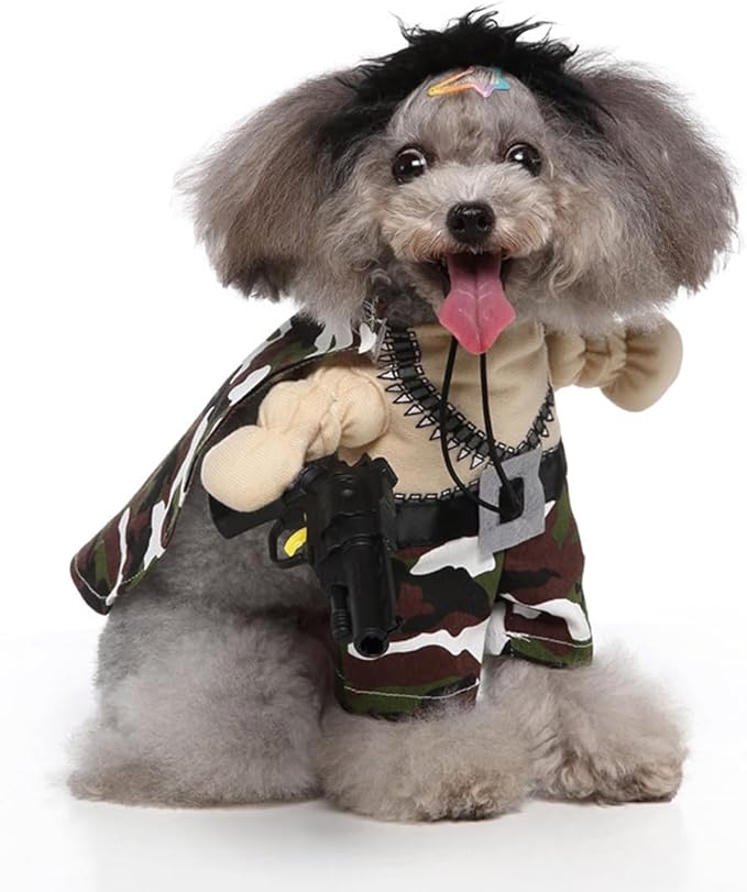 Puppy Mercenary Dog Costume, Pet Cosplay Clothes Halloween Christmas Funny Party Costume for Cats and Small Dogs