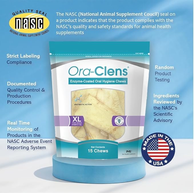 Oral Hygiene Chews for X-Large Dogs – Enzymatic Dental Treats for Daily Oral Care, Helps Clean Teeth & Freshen Breath, Supports Plaque & Tartar Control – 15 Chews (3 Pack)