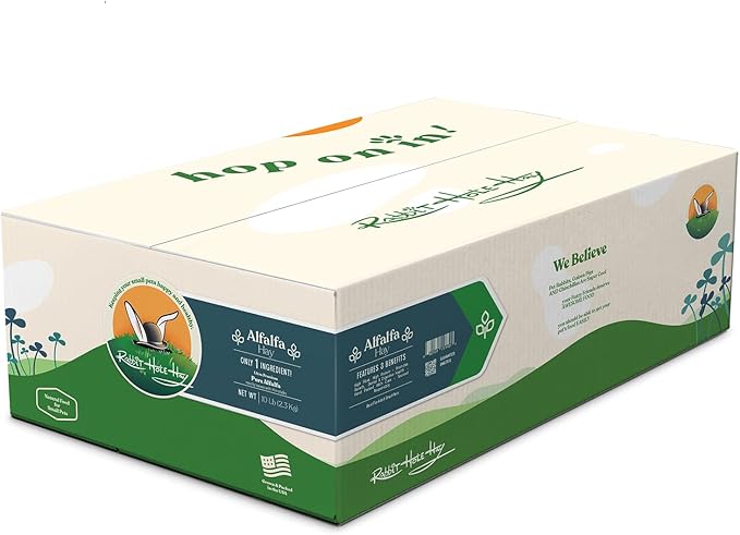 Rabbit Hole Hay - Ultra Premium Alfalfa Hay for Small Pets - 10 lb Box - Hand-Sorted Freshness