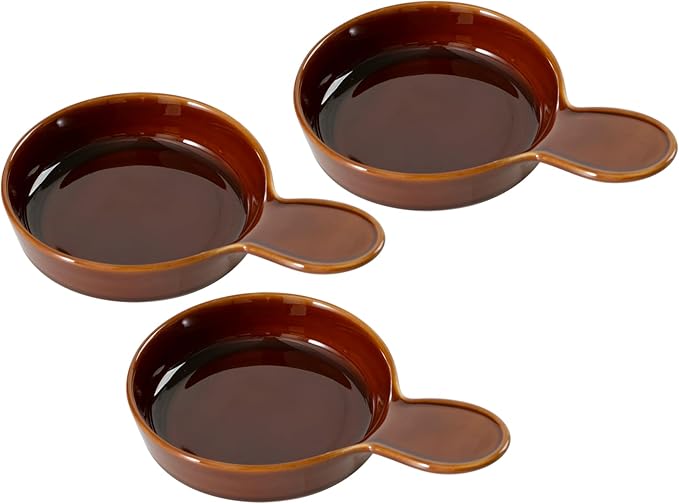 Havniva Ceramic Wide Whisker Friendly Cat Dishes, Set of 3 Ceramic Cat Bowls with Handle, Anti-Slip Indoor Kitten Feeding Food& Water Dish to Prevent Whisker Fatigue(3 Pcs, Caramel Brown)