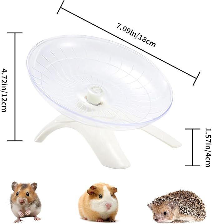 Hamster Flying Saucer Silent Running Wheel, 7 Inch, Suitable for Guinea Pigs, Hamsters, Hedgehogs and Other Small Animals to Ensure Safe Exercise (White)