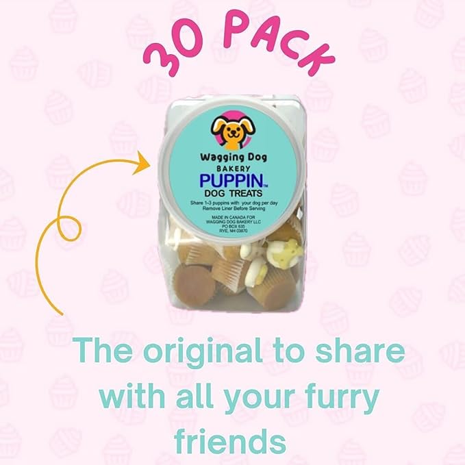 Puppin Mini Cupcake Dog Treat - 30 Pack, Countertop Jar, Quality Baked Goods for Your Furry Friends, Soft Cake, Pet Reward, Party