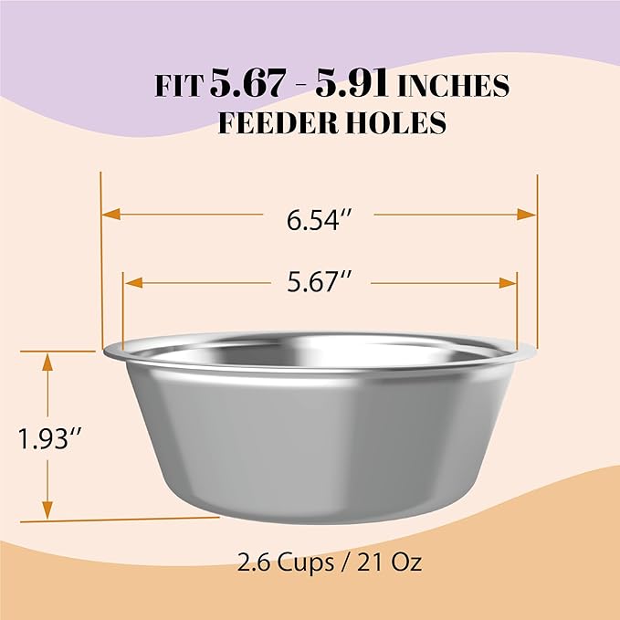 AVERYDAY 21oz Stainless Steel Dog Bowls Set, 2 Pack for Replacement Dogs Bowl Stand, 2.6 Cups Metal Dog Bowls, 5 Inch Small Dogs Water Bowl for Raised Feeder with Opening 5.67-5.91"