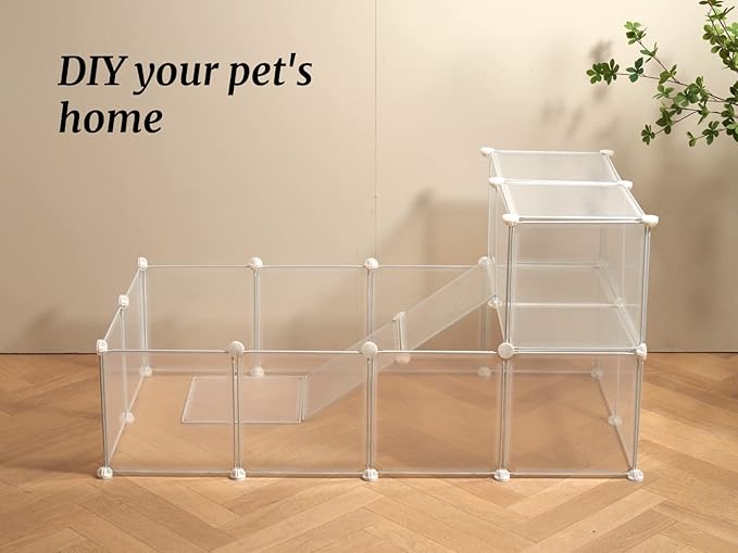 LURIVA Transparent Clear Small Animal Playpen, Guinea Pig Cages, Puppy Dog Playpen, Pet Playpen, Rabbit Bunny Indoor Outdoor Fence Pen Enclosure, White Clear Plastic Playpen,12 X 12 Inch, 24 Panels