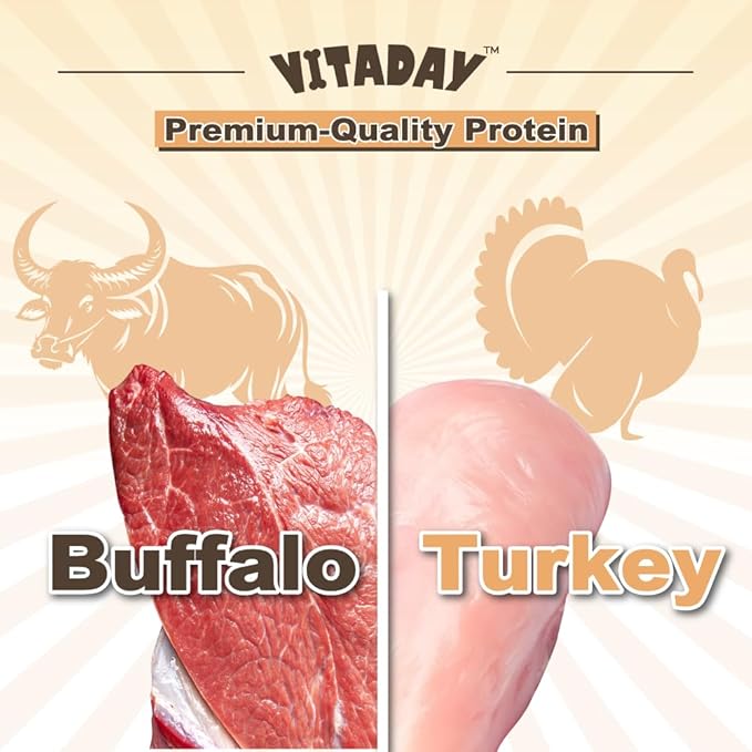 VITADAY Buffalo Dog Treats W Shaped 8oz, Natural Low-Fat Chews for Training & Rewards, Limited Ingredient, Dogs & Puppies