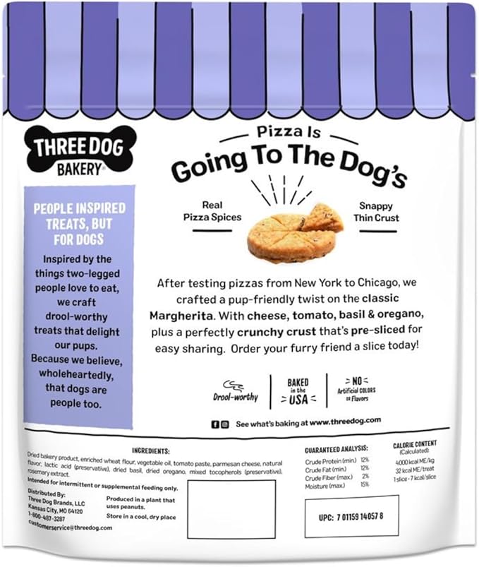 Three Dog Bakery Pupino’s Pizza Cookies for Dogs, Dog Treats with Real Ingredients, 16 oz