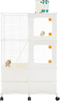 Small Animal Cage, Guinea Pig Cages with Rolling, Durable Front Doors, Chinchilla Cage with Scoop for Rat, Hamster, Guinea Pig, Squirrel (White, 45.3in)
