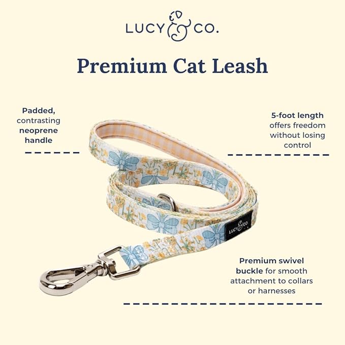 Lucy & Co. Sunshine and Daffodils Step-in Cat Harness and Leash Set Bundle, Escape Resistant Comfort Fit, Medium