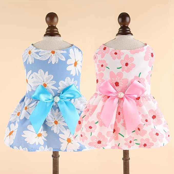 2 PCS Dog Dresses Small Dogs Clothes Outfit for Pets Puppy Dresses Floral Summer Cute Female Cat Dress(Small)