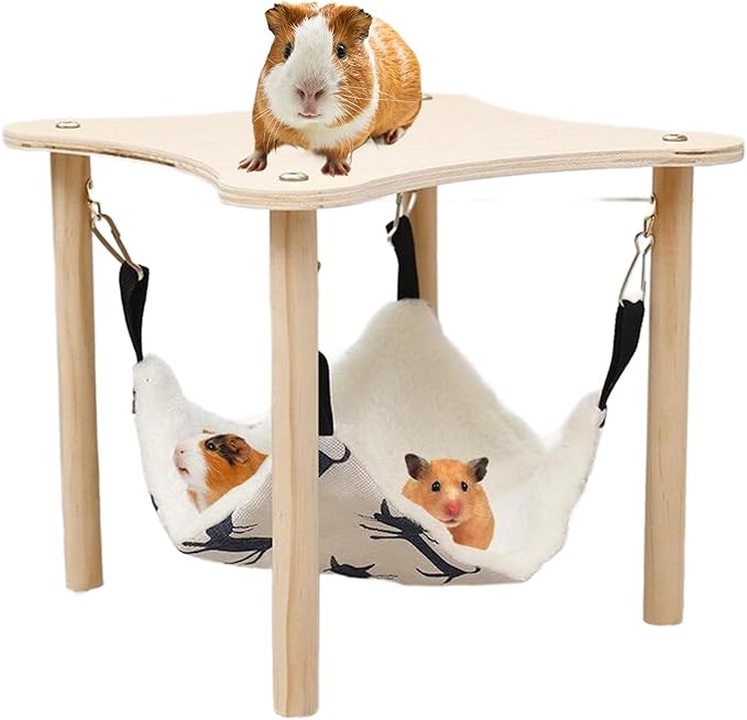Guinea Pig Hideout Hammock with Wooden Stand, Guinea Pig Accessories for Cage, Small Animal Hammock Toys for Guinea Pigs Piggies Dwarf Rabbit Chinchilla Ferrets Rat Hamster