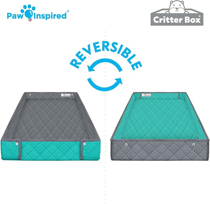 Paw Inspired Critter Box Washable Cage Liner, Reversible Fleece Bedding with Raised Sides for Guinea Pigs and Other Small Animals (Gray/Green, Midwest)