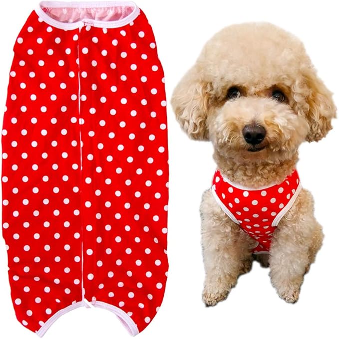 Dog’s Recovery Suit Post Surgery Shirt for Puppy, Wound Protective Clothes for Little Animals(red spot-l)