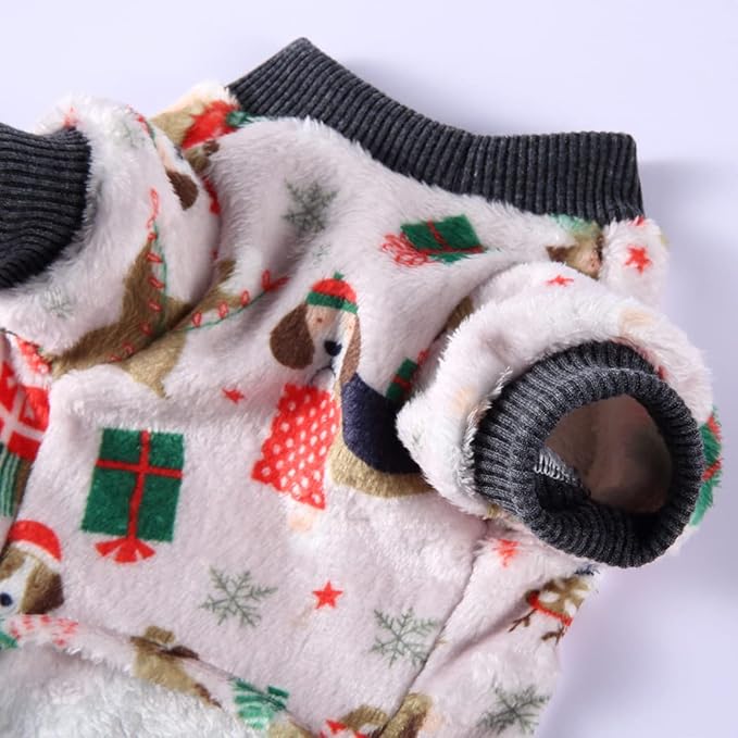 XIAOYU Christmas Dog Pajamas Soft Warm Pet Clothes Cat Apparel Winter Holiday Costumes for Small Dog Cat, Christmas Dog, S