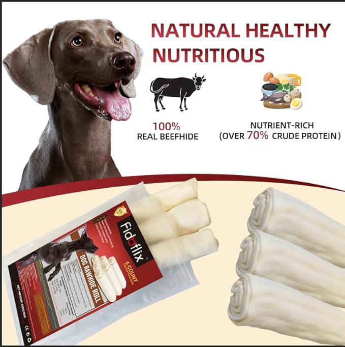 Dog Rawhide Chews,Long Lasting Rawhide Rolls Rawhide Sticks,Natural Flavor Dog Beefhide Treats,5-6 Inch Digestible Single Ingredient Dog Rawhide Bones for Midium Large Dogs (6 Pack)