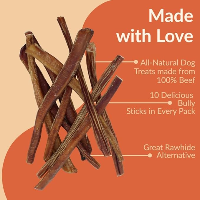 Bully Stick Dog Treats | Single-Ingredient Beef Chews | Long-Lasting Natural Dog Treats | Tough Chewers | Medium to Large Dogs