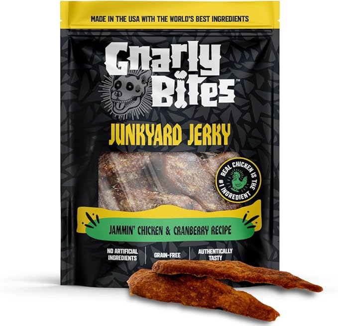 Junkyard Jerky Dog Treats, Soft and Chewy Healthy Snack for Puppies and Adult Dogs, Made with Real Chicken and Cranberries, with Antioxidants, Grain Free, Natural Ingredients, 14 oz