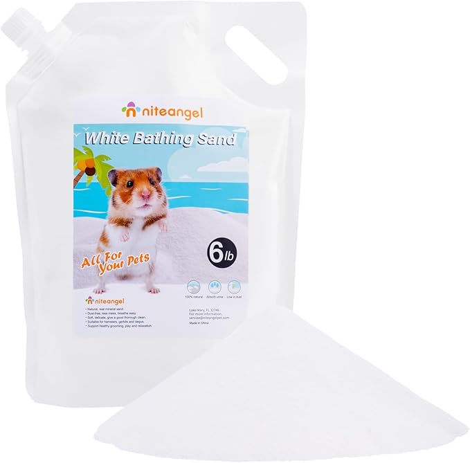 Niteangel Hamster Desert Bath Sand | No-Dust Bath or Potty Litter for Hamster Chinchillas Gerbil Mice Degu or Other Small Pets (White Sand, 6LB/96oz)