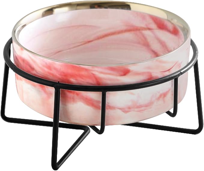 Dazzling Ceramic Elevated Cat Bowls, Gift for Cat Owner, Birthday (Medium,Pink)