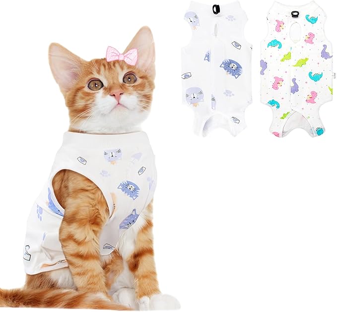 2 PCS Cat Recovery Suit Female Cat Onesie for Cats After Surgery Spay Abdominal Wounds, Kitten Recovery Suit Female Breathable E-Collar Alternative Kitten Onesie Anti Licking Large