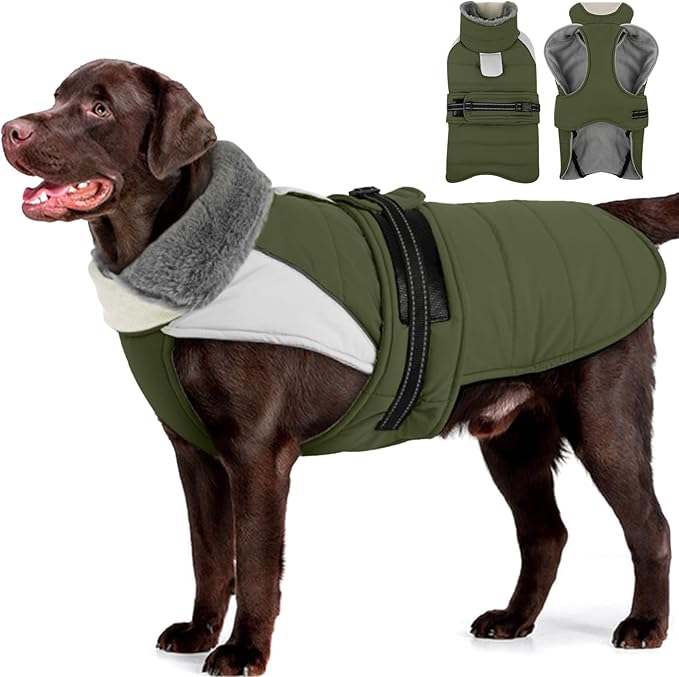 MIGOHI Snowproof Dog Coat - Thick Fleece Dog Jacket with Adjustable Collar, Keep Warm Winter Coat for Medium Dogs Cold Weather Walking Playing,Australian Shepherd,XL,ArmyGreen