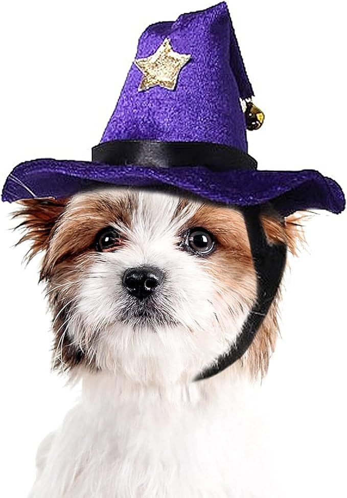 NAMSAN Cat Witch Hat, Funny Cat Halloween Costumes, Doggy Wizard Hat Outfit with Bell, Sorcerer Hat for Cats Small Dogs Cosplay