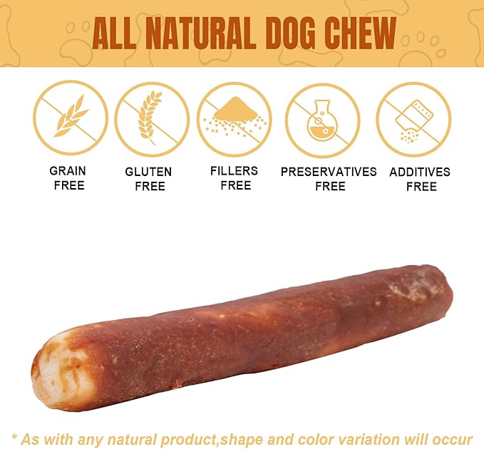 Amzey Collagen Treats for Dogs, 10" Rawhide Retriever Rolls Dog Chews Treats, Duck Wrapped Rawhide Bones Long-Lasting for Large Dogs 50lbs Up, All Natural Duck Basted Dog Rawhide Chews, 5 Count