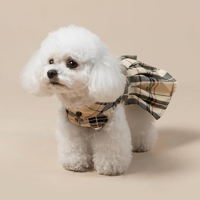 PUPTECK Classic Plaid Dog Dress Cute Puppy Clothes Outfit Medium