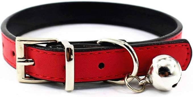 Metal Buckle Pet Collar with Bell Suit for Cats or Puppy Dogs White/Black/Red/Pink/Blue/Brown (S (Collar), Red)