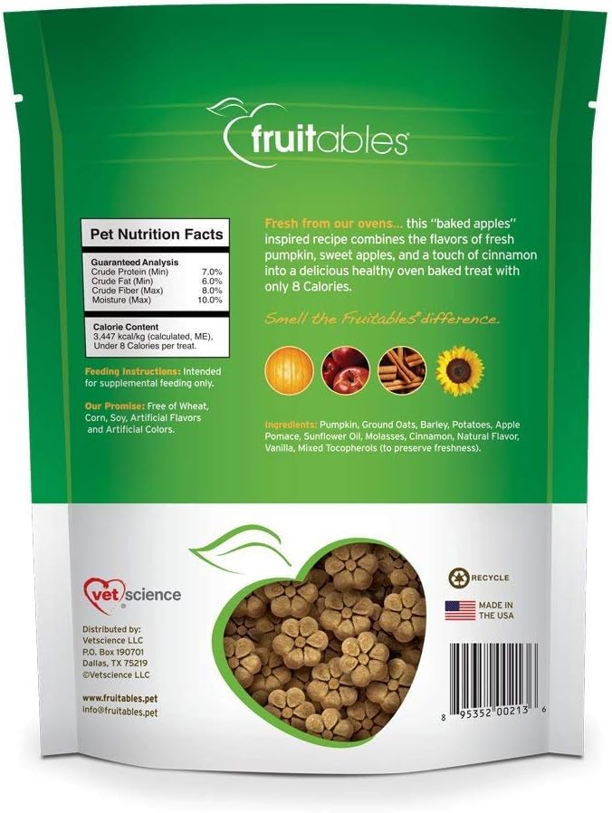 Fruitables Baked Dog Treats, Healthy Pumpkin Treat for Dogs, Low Calorie & Delicious, No Wheat, Corn or Soy, Made in the USA, Pumpkin and Apple Flavor, 7oz