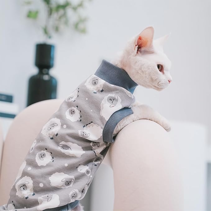 Sphynx Hairless Cat Summer Cotton T-Shirts Cat Vest Pet Clothes, Round Collar Vest Kitten Shirts Sleeveless, Cats & Small Dogs Apparel (Sheep, XXL (13-15 lbs))