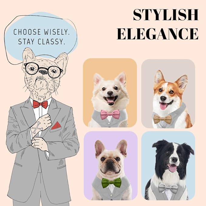 AVERYDAY Dog Tuxedo for Wedding Outfit, Dog Suit and Tie Costumes for Birthday, Halloween, Cosplay, Christmas Party, Pet Formal Wear with Bowtie, Tux for Small Dogs, Chihuahua, Bichon, Maltese, Cats