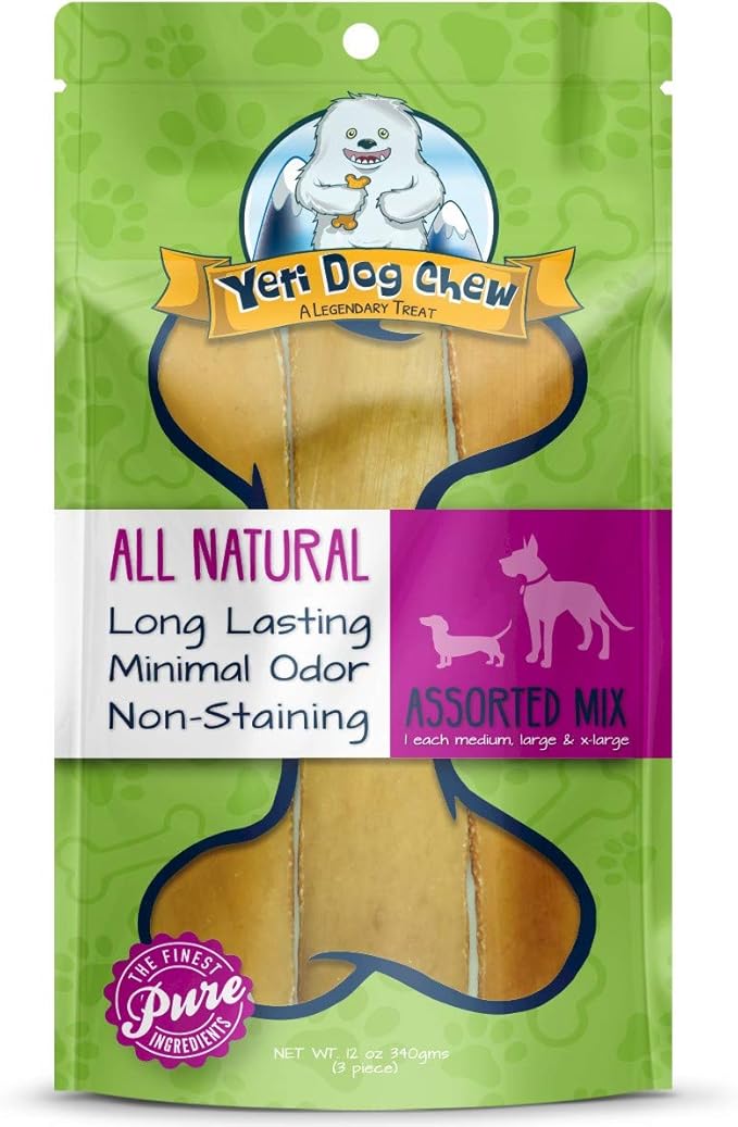 Yeti Dog Chew - Yak Cheese Himalayan Dog Chews - Healthy Long Lasting for Large, Medium and Small, Natural Yak Cheese- Assorted 12 oz (3 Pieces)