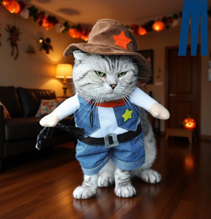 Cowboy Uniform Dog Cat Costume - Funny Pet Cowboy Outfit Clothing with Hat for Halloween Christmas Birthday Special Events Costumes for Kittens and Puppies (S)