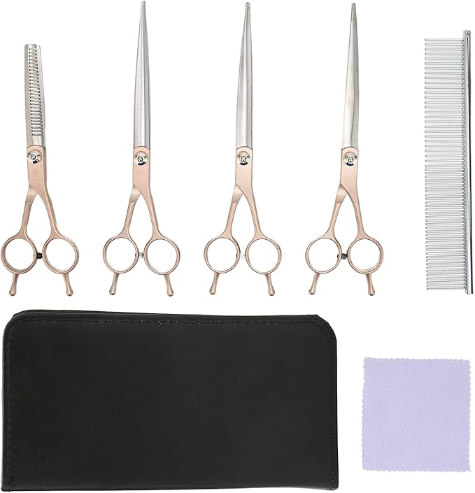 Pet Grooming Kit with 7 Inch Double Tail Scissors Set and Stainless Steel Comb for Dogs Cats Rabbits Hamsters