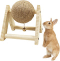 Rabbit Scratch Toy Wooden Natural Sisal Rope Rabbit Scratching Toy Ball Bunny Scratcher with Ball and Bell for Rabbits Bunnies Ferrets Kittens Small Animals (XL)