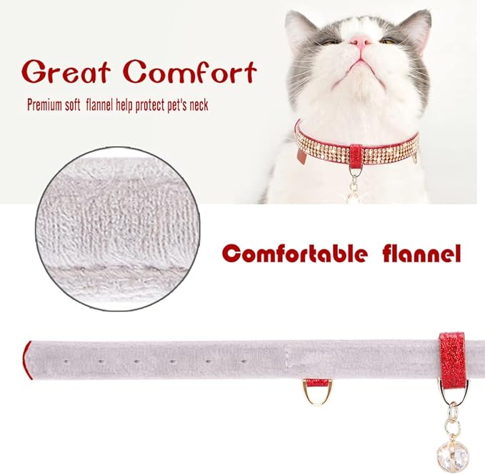 PetsHome Cat Collar, Dog Collar, [Bling Rhinestones] Premium PU Leather with Pendant Adjustable Collars for Cat and Small Dog Extra Small Red