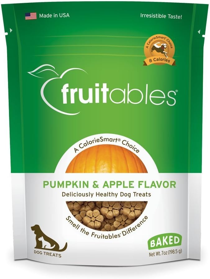 Fruitables Baked Dog Treats, Healthy Pumpkin Treat for Dogs, Low Calorie & Delicious, No Wheat, Corn or Soy, Made in the USA, Pumpkin and Apple Flavor, 7oz