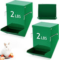 Maxcheck 2 Pcs Rabbit Feeder for Cages Small Animal Food Pellet Dispenser with Lid Metal Chicken Grit Oyster Shell Squirrel Feeders Outside(4.7 Inches,Solid Bottom,Green)