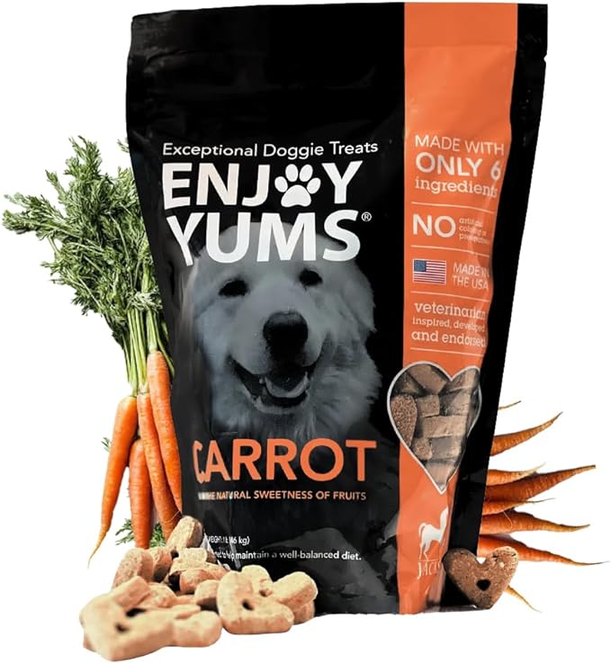 Carrot Dog Treats – 1 lb Bag – All-Natural, Low Sugar, Crunchy Baked Biscuits – Vet-Approved Snacks for Dogs – Made in USA