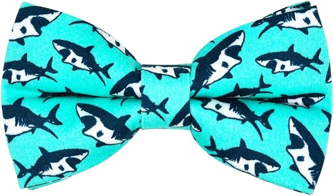 Oceanic Sharks Cat Breakaway Collar Bow Tie with Bell, Wedding/Birthday Cat Accessories