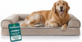 Furhaven Cooling Gel Dog Bed for Large Dogs w/ Removable Bolsters & Washable Cover, For Dogs Up to 95 lbs - Sherpa & Chenille Sofa - Cream, Jumbo/XL