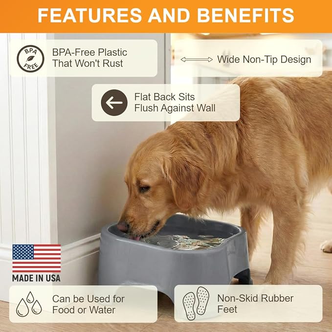Neater Pet Brands Extra Large Water Bowl for Dogs, Outdoor Dog Water Bowl (1.25 Gallon XL Capacity), Big Trough Style Food Dish for Indoors or Outside, No Spill Large Dog Bowls, Gunmetal Grey