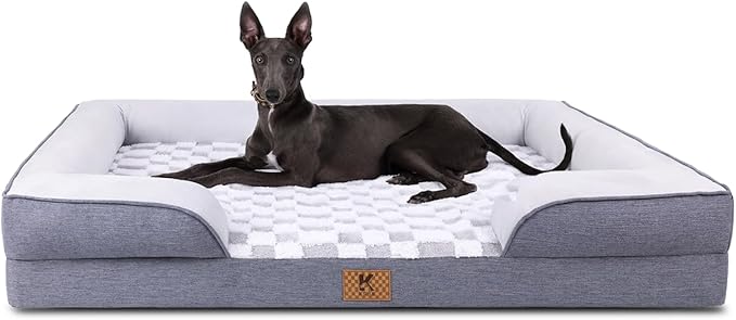 KSIIA Waterproof Dog Bed Orthopedic for XL Senior Dog Couch with Sides, Extra Thick Supportive Pet Bed Sofa with Soft Plush Cover and Non-Slip Bottom, 48 x 35 Inch, Grey