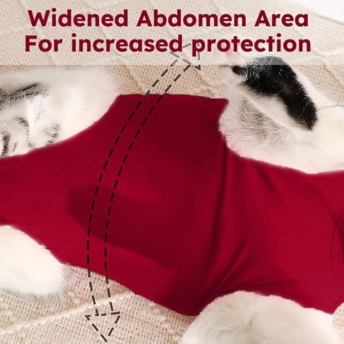 Hpetppy Cat Recovery Suit After Surgery, Breathable Cat Surgery Recovery Suit for Spay Abdominal Wounds or Skin Diseases, E-Collar Alternative Wear for Small Male Female Pets (Red,L)