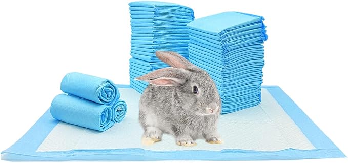 50 Pcs Rabbit Pee Pads, Disposable Guinea Pig Pee Pads cage Liners for Small Animals Ferrets, Rabbits, Hamsters, and 17.7"x23.6" (Blue, M)