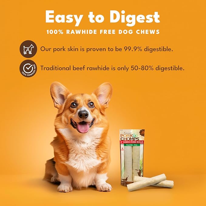 Pork Chomps Baked Pork Skin Dog Chews, 8-inch Rolls, 2 Count